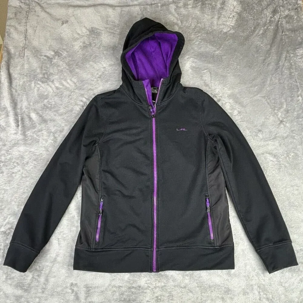 Lauren Ralph Lauren‎ Jacket Womens M Active Full Zip Black Purple Trim Pockets